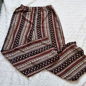 Wide Leg Mixed Print Relaxed Fit Palazzo Pants Medium Boho Festival Hippie